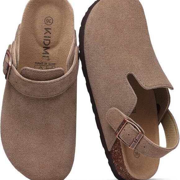 Women's Suede Clogs Casual Slip-On with Cork Footbed and Back Strap - Picture 1 of 6